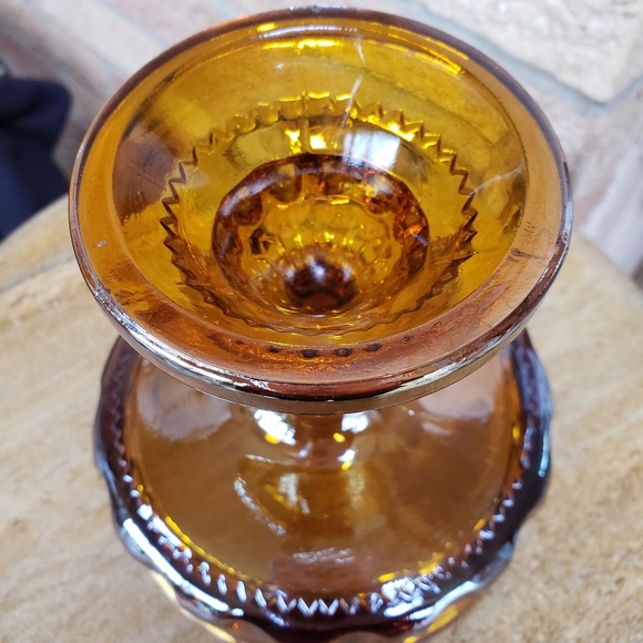 Kings Crown Compote Amber Gold Carnival Glass Thumbprint Candy Dish VTG - Picture 7 of 9